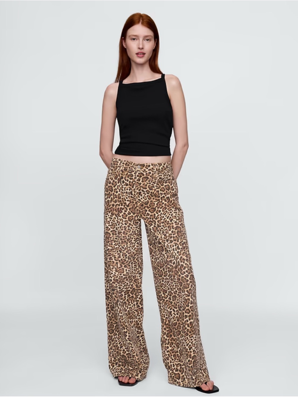 GAP Leopard Print Wide-Leg Baggy UltraSoft Pants - Brown & Tan